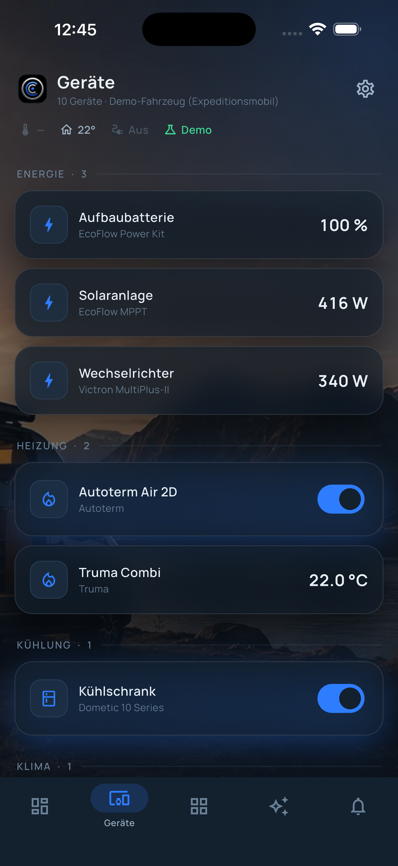 OpenCamperCore-App, Geräte-Ansicht