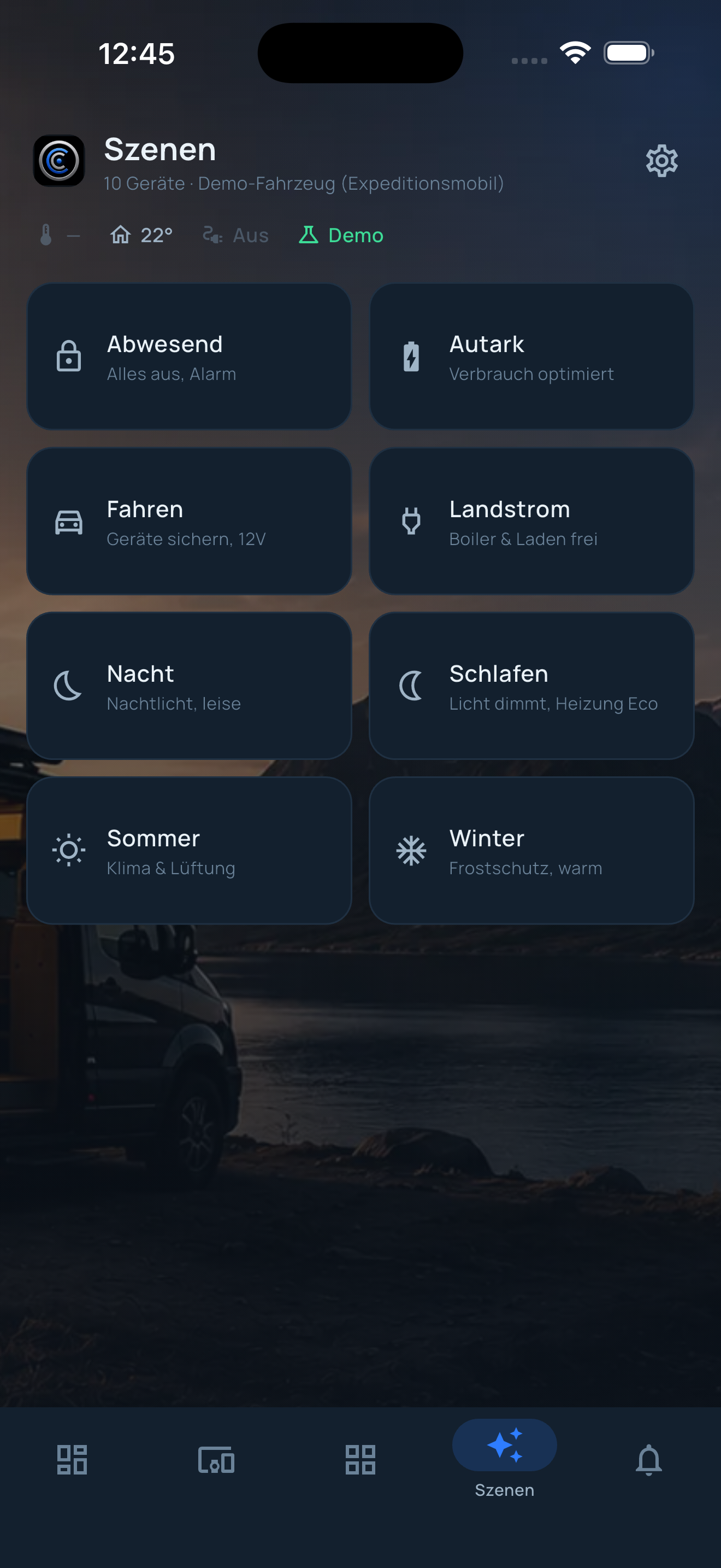 OpenCamperCore-App, Szenen-Ansicht